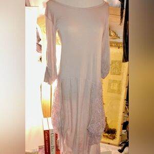 Tempo Paris Dusty Rose Pink Layered Crochet Dress. Size Small/Medium.